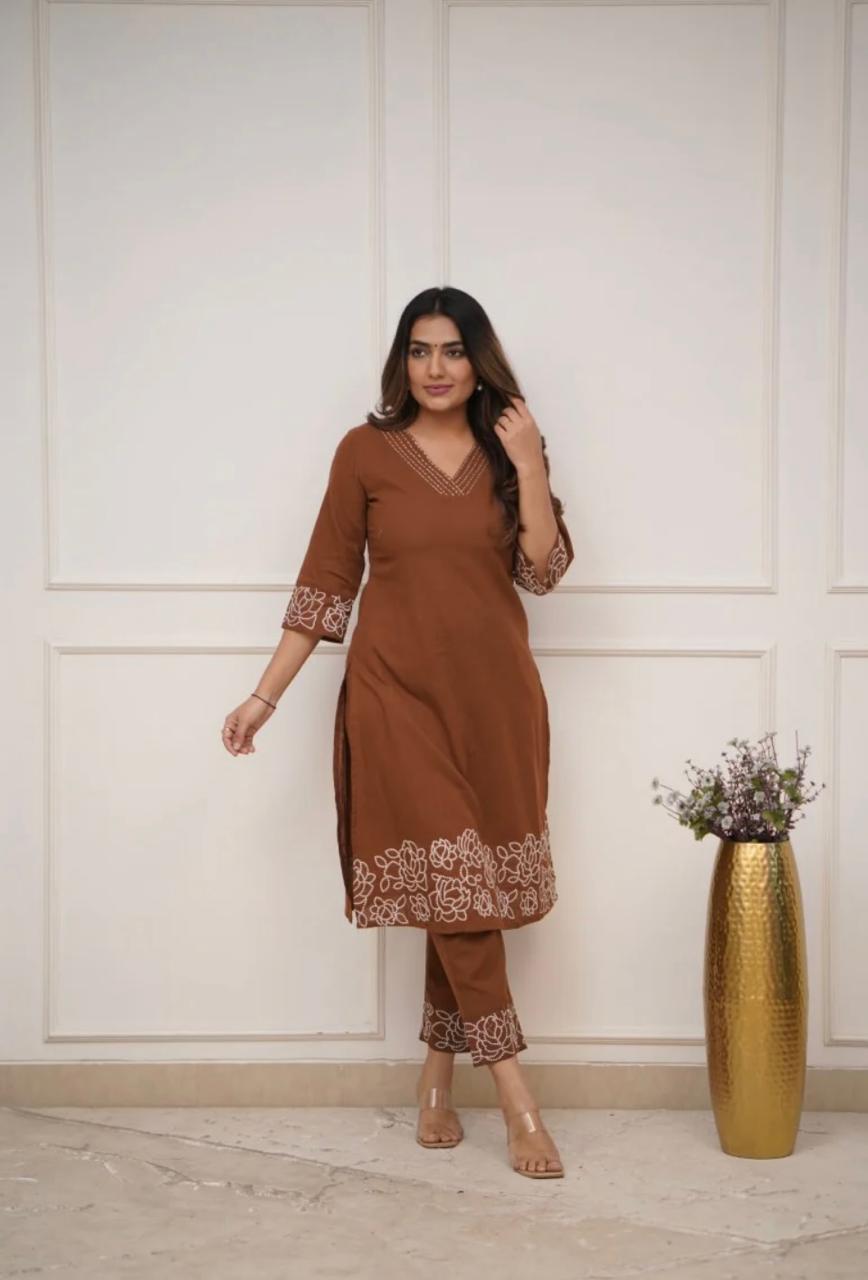 Elegant Cotton Embroidered Kurti Pant Set for Women
