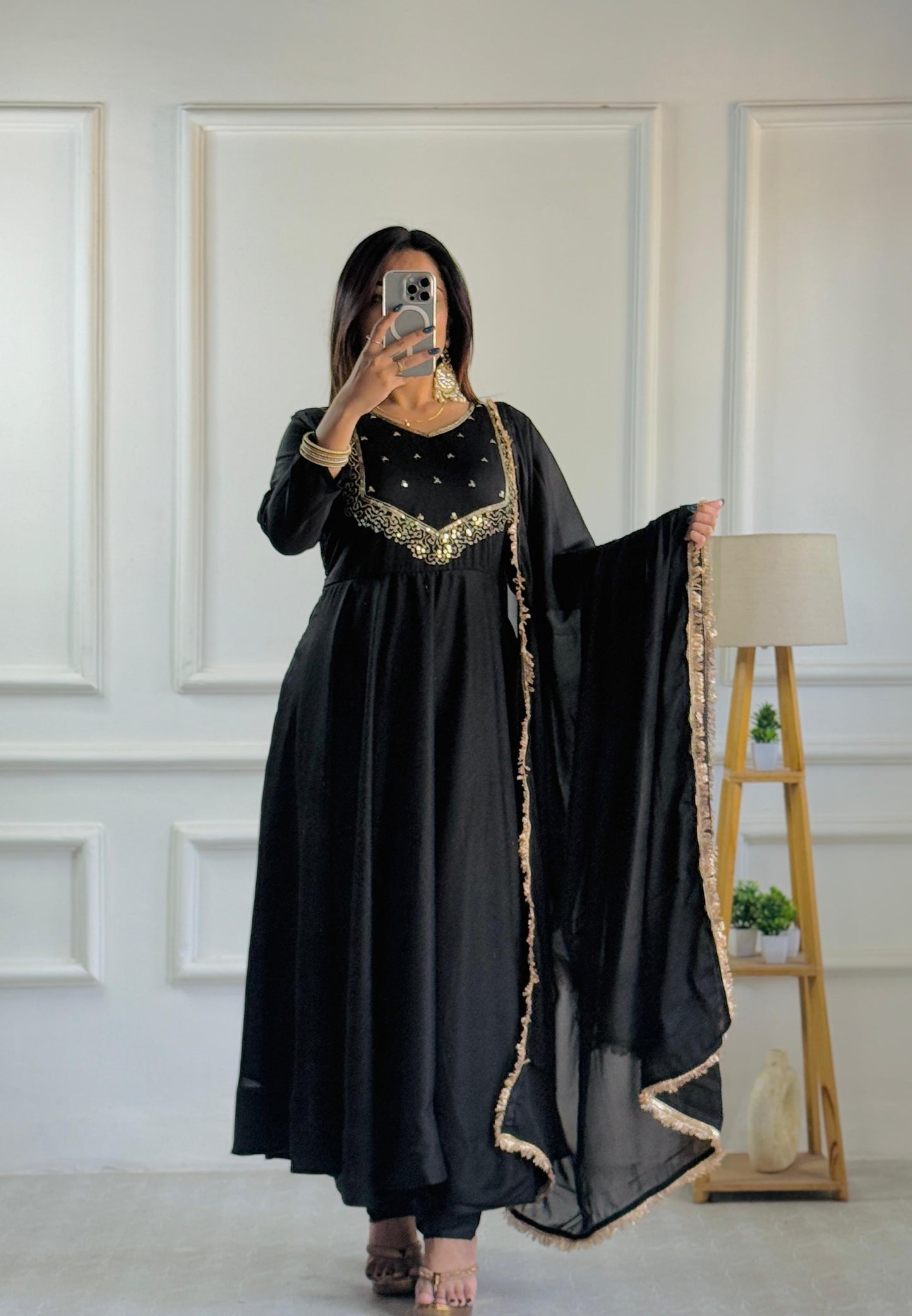 Designer Embroidered Gown Set with Dupatta & Pant – Party Wear