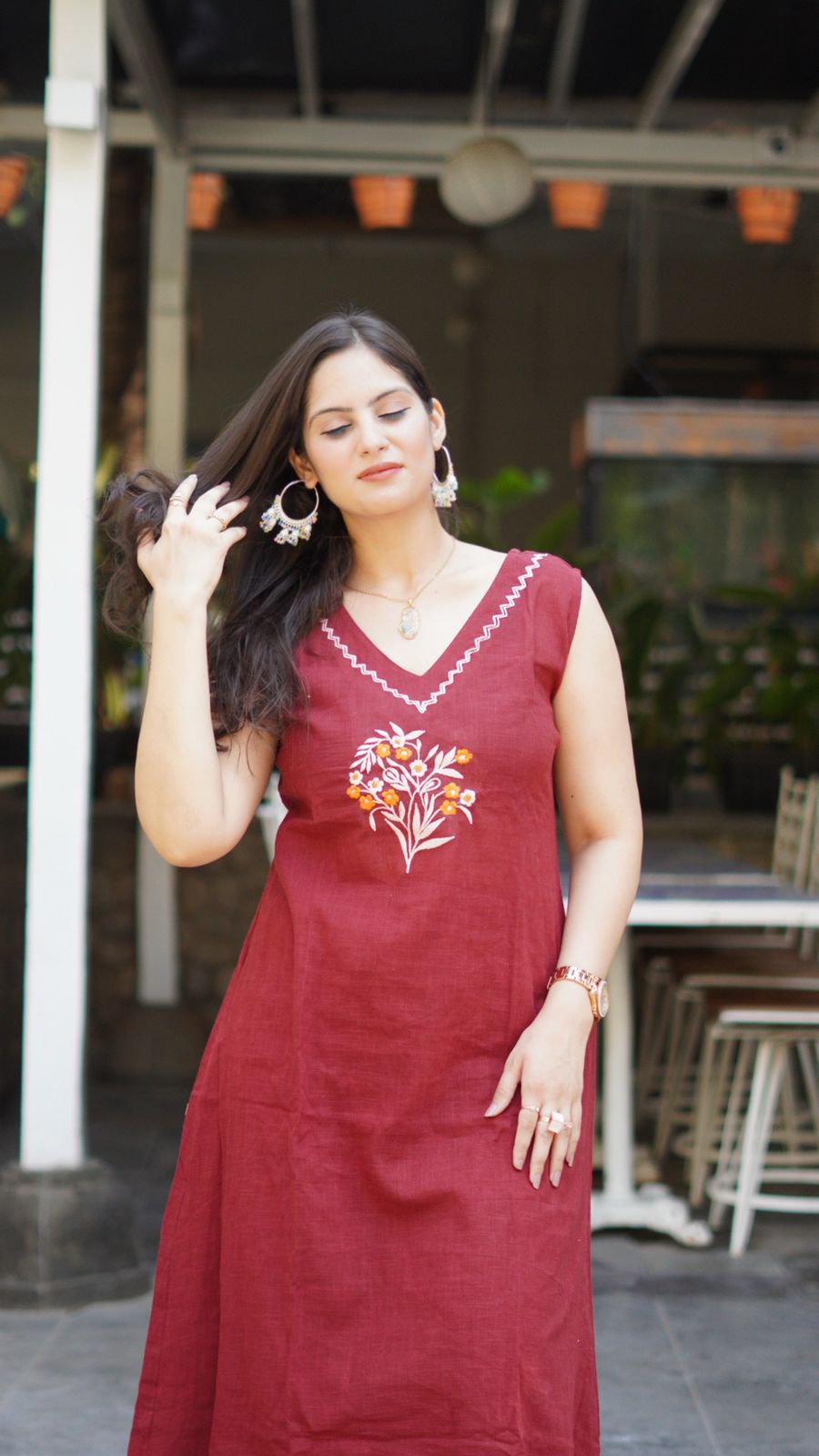 Embroidered Slub Cotton Kurti Plazo Set for Women