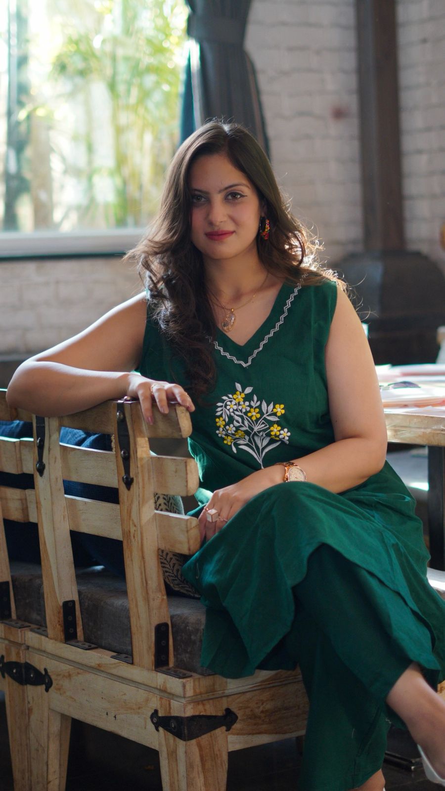 Embroidered Slub Cotton Kurti Plazo Set for Women