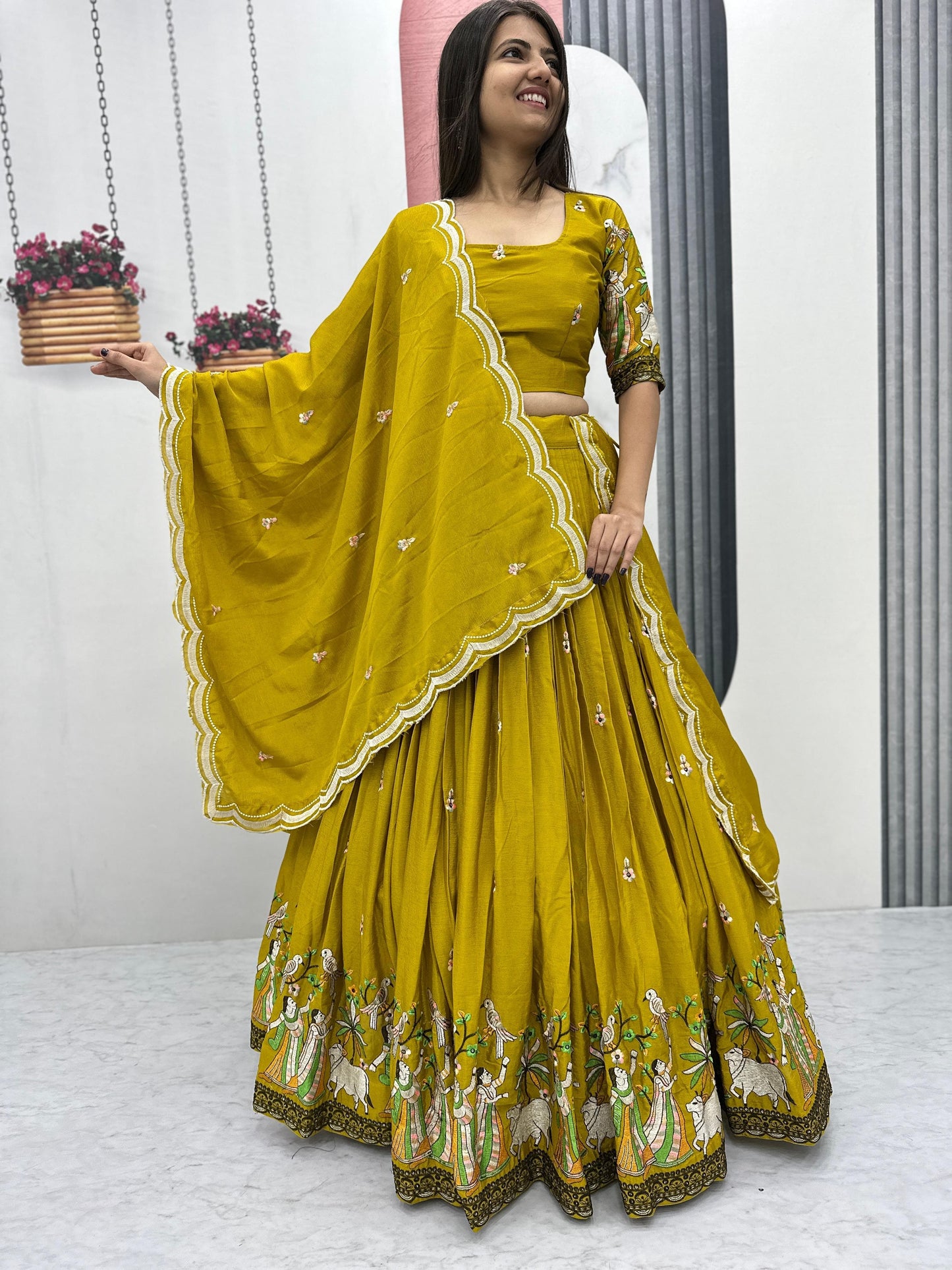 Designer Chinon Lehenga Choli Set with Embroidery & Sequin Work