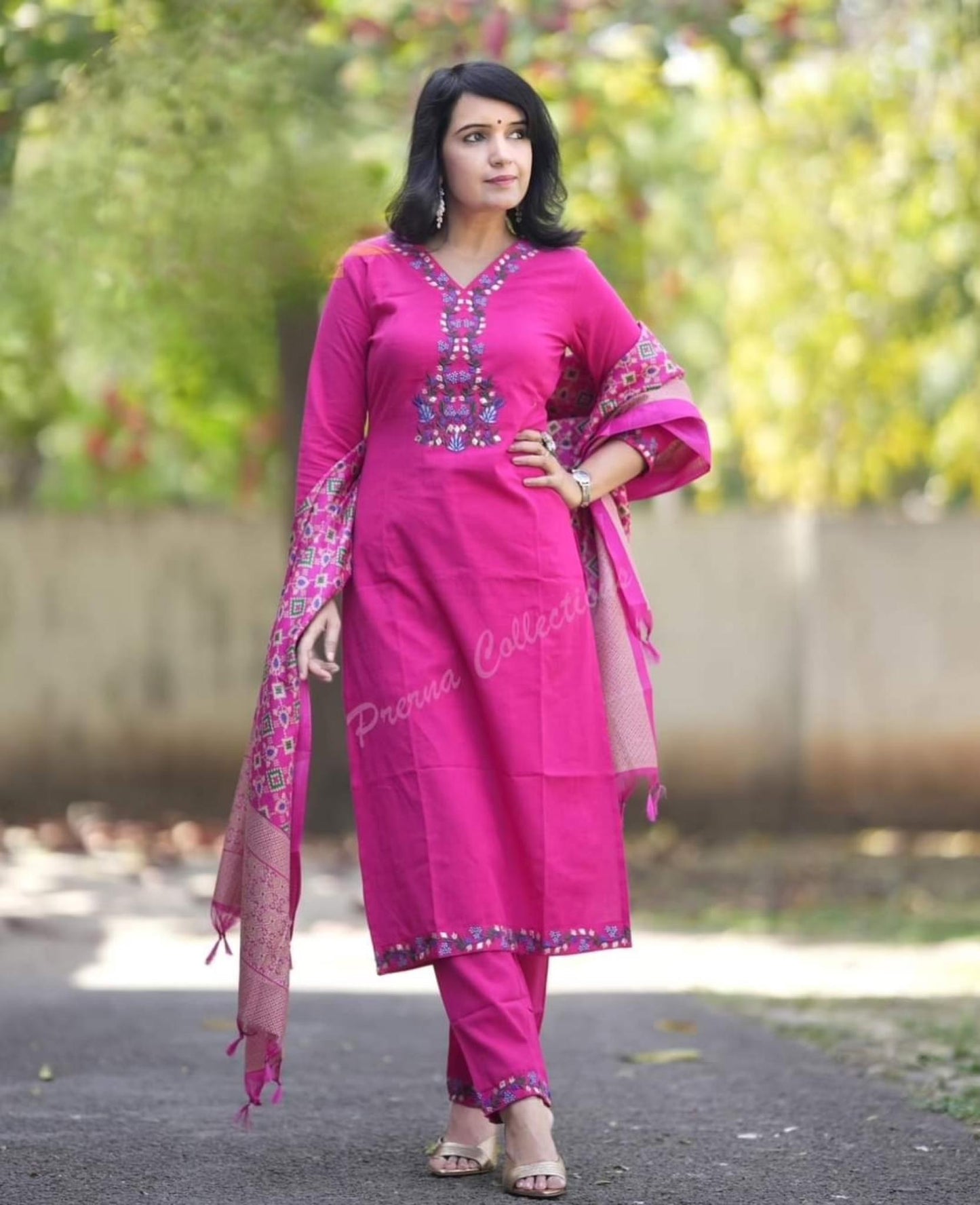 Elegant Handloom Cotton Embroidered Suit Set with Banarasi Khadi Silk Dupatta