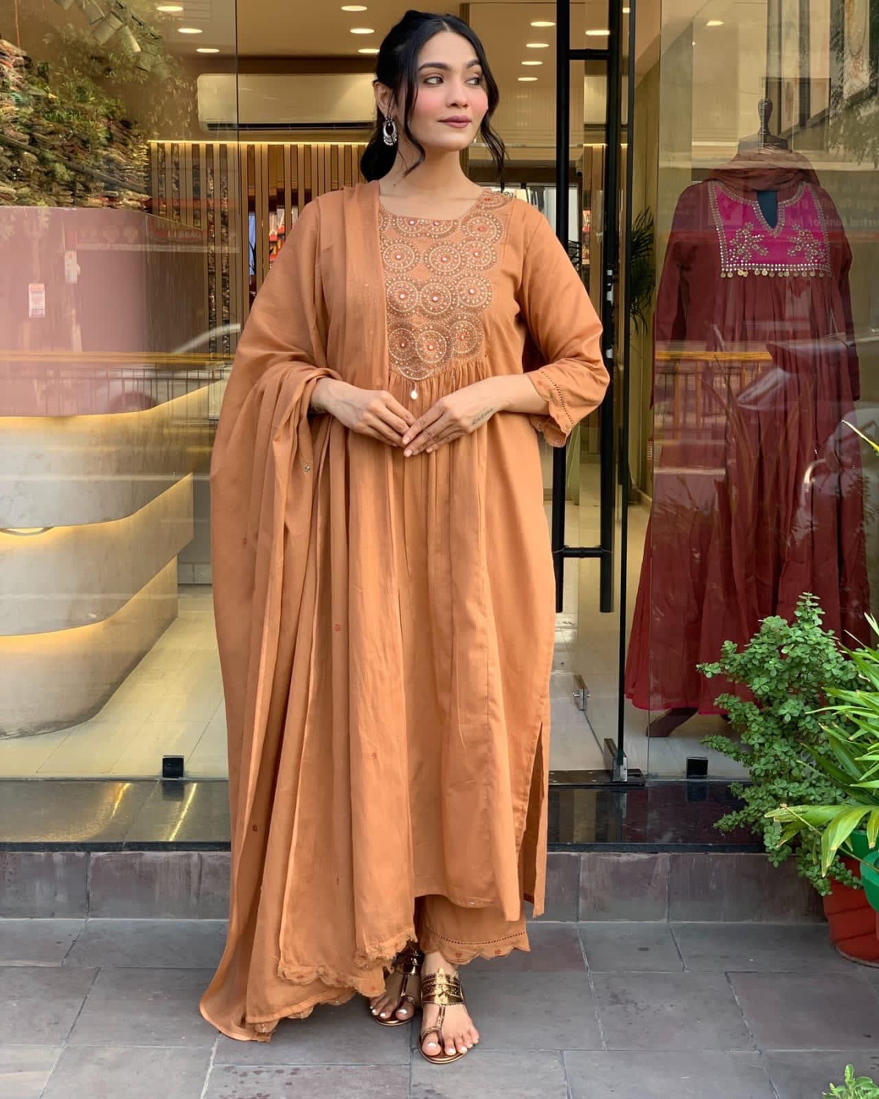 Elegant Embroidered Cotton Anarkali Kurta Set with Dupatta