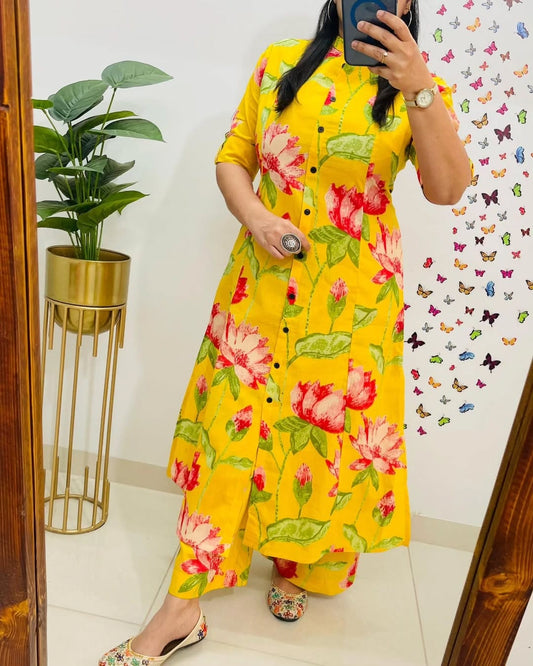 Premium Floral Cotton Kurti Palazzo Co-ord Set for Women