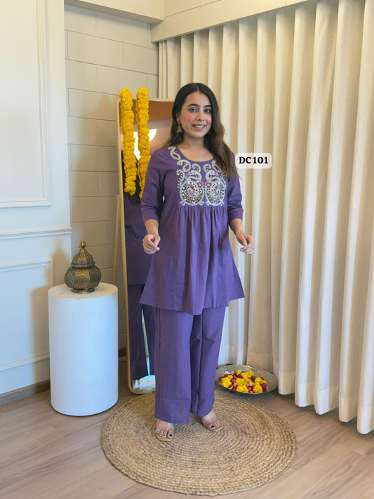 Elegant Embroidered Cotton Co-ord Set