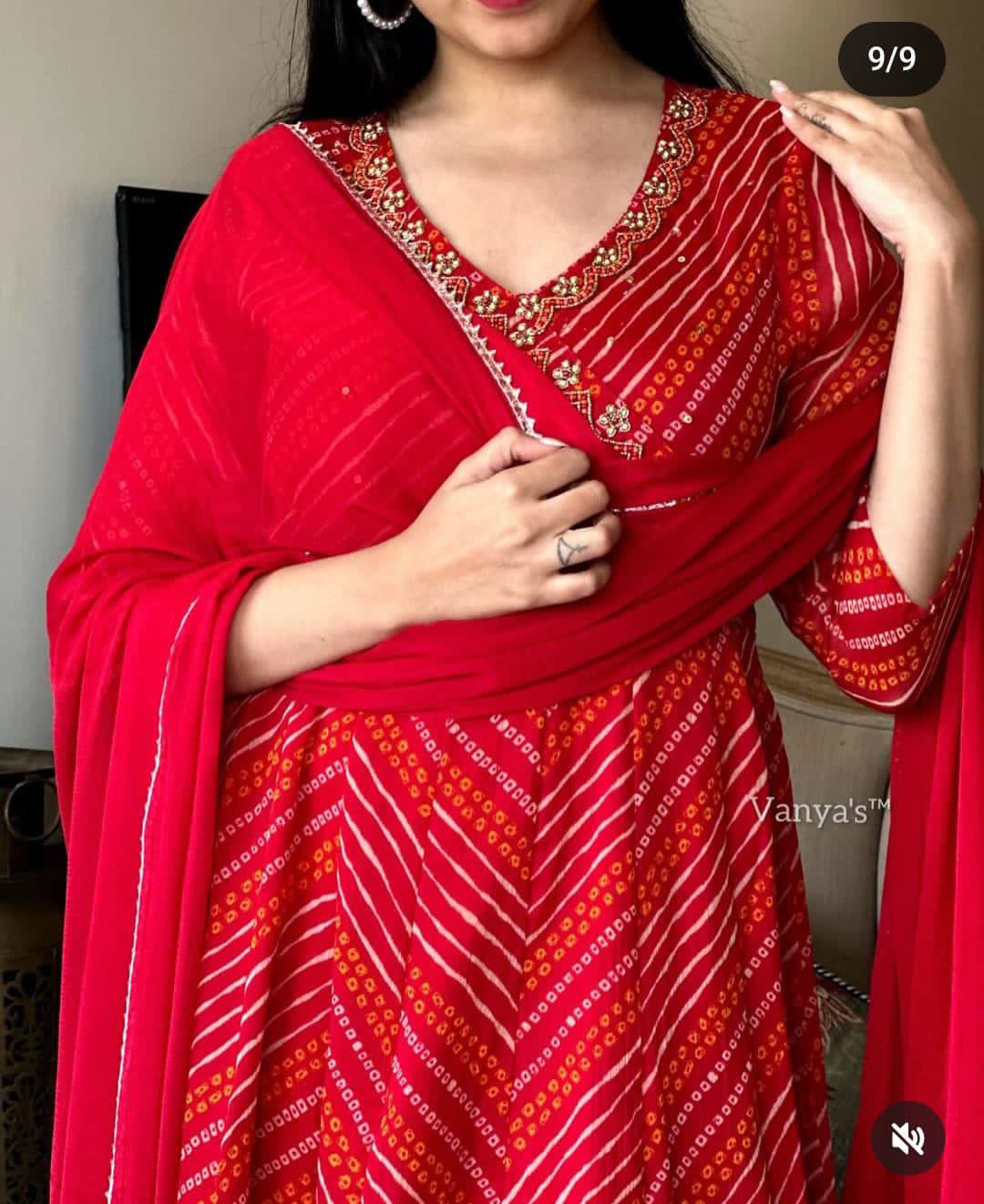 Festive Bandhej Anarkali Suit Set for Women