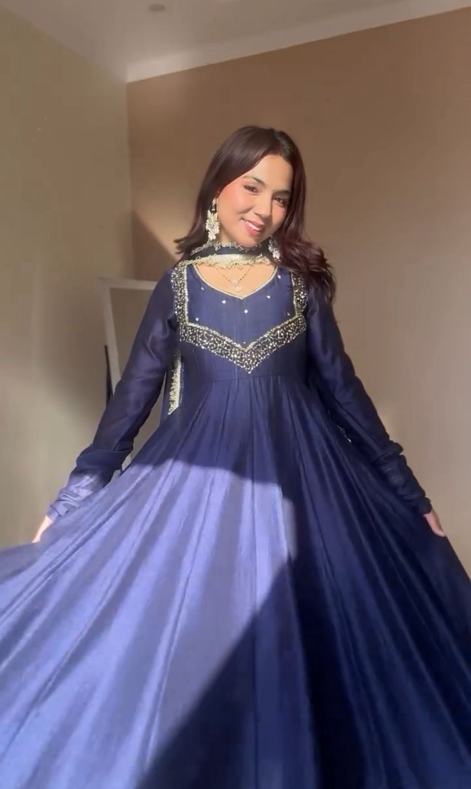 Designer Embroidered Gown Set with Dupatta & Pant – Party Wear