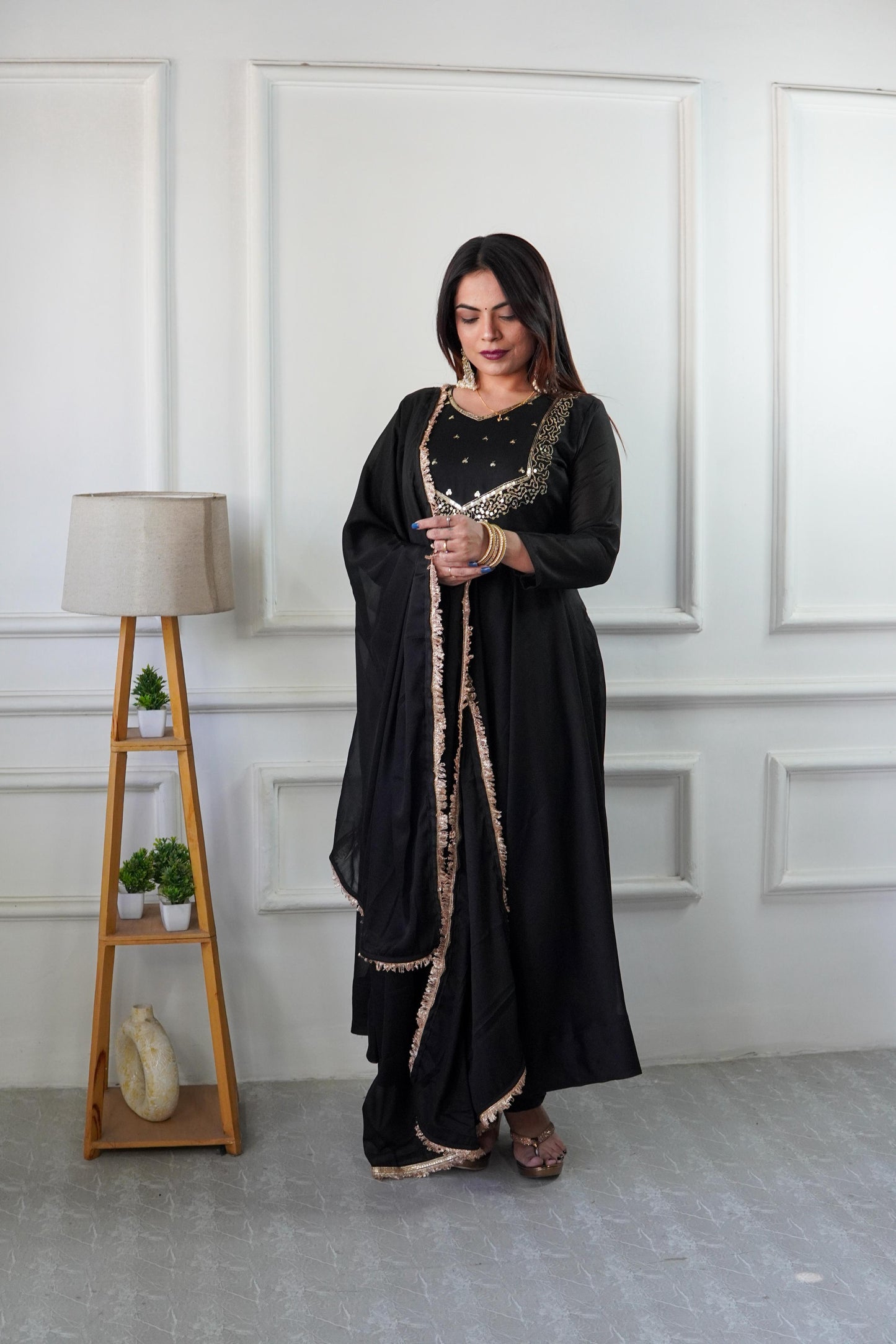 Designer Embroidered Gown Set with Dupatta & Pant – Party Wear