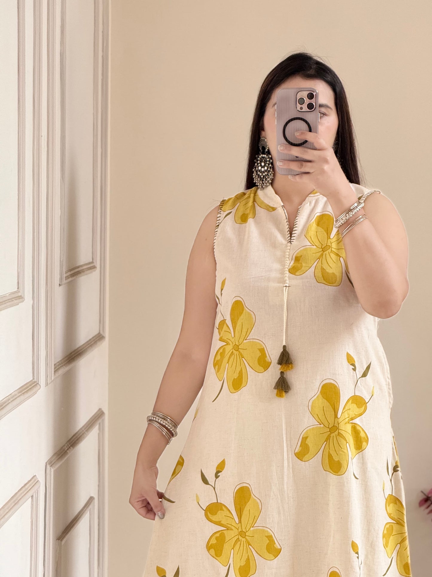 Floral Cotton Khadi Kurti Palazzo Set – Heavy Flex Fabric