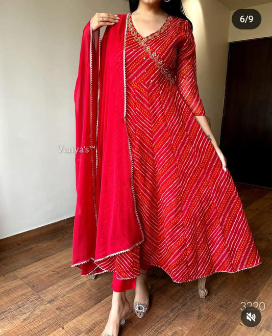 Festive Bandhej Anarkali Suit Set for Women