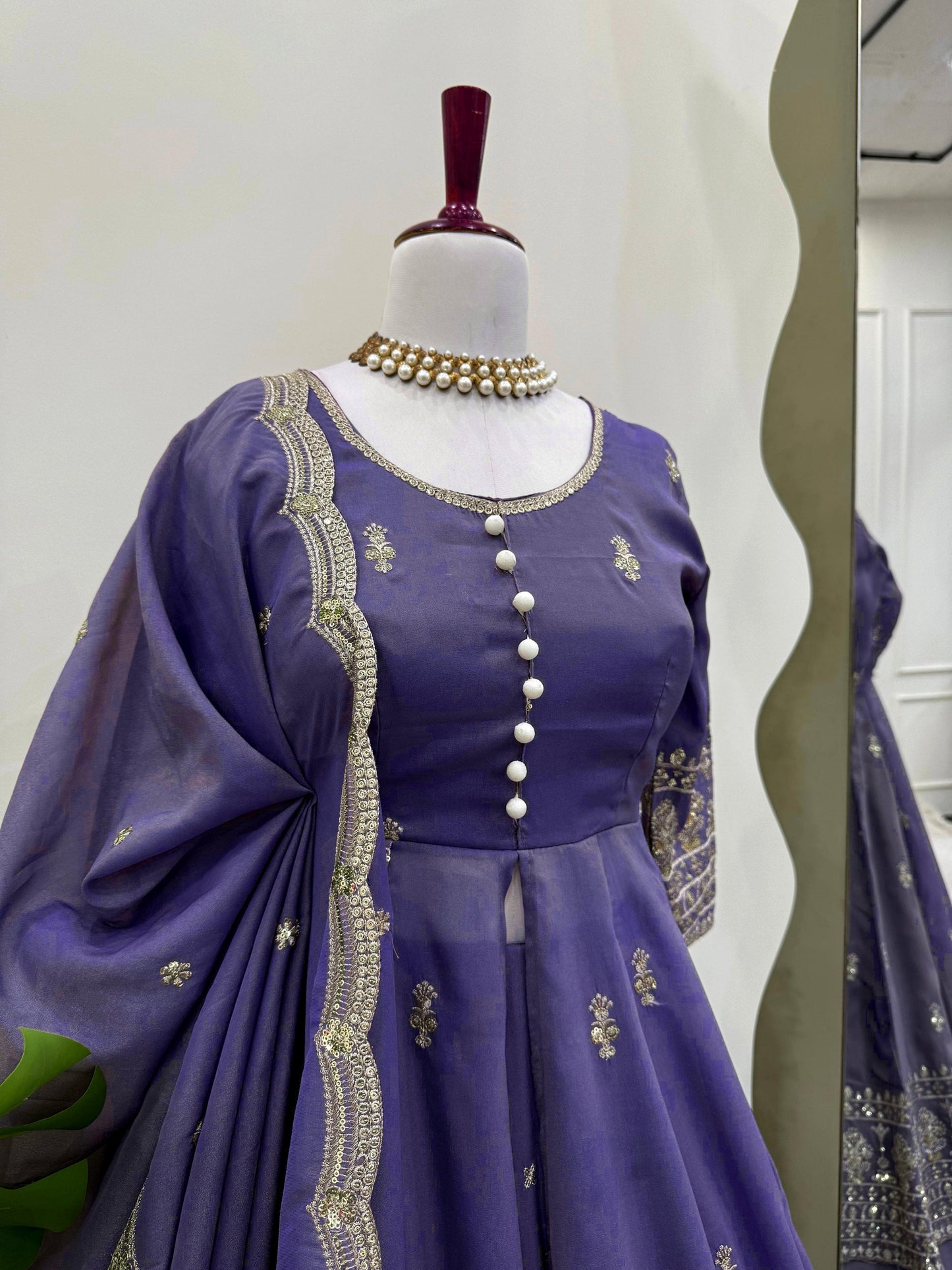 Designer Blue Shimmer Silk Suit with Lehenga & Dupatta – Embroidered Party Wear