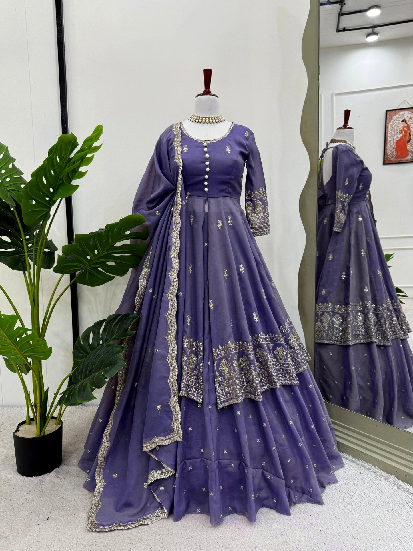 Designer Blue Shimmer Silk Suit with Lehenga & Dupatta – Embroidered Party Wear
