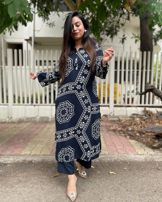 Cotton Kurti Pant Set with Pocket – Black & Wine