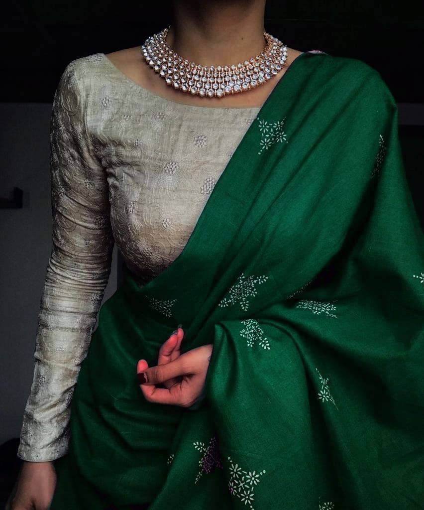 Soft Muslin Cotton Silk Saree with Embroidered Blouse