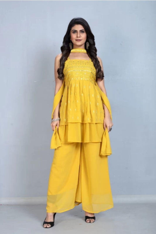 Fox Georgette Embroidered Sharara Suit Set with Dupatta