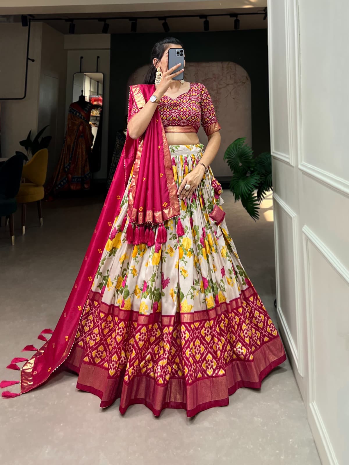 Tussar Silk Patola Print Lehenga Choli Set for Women