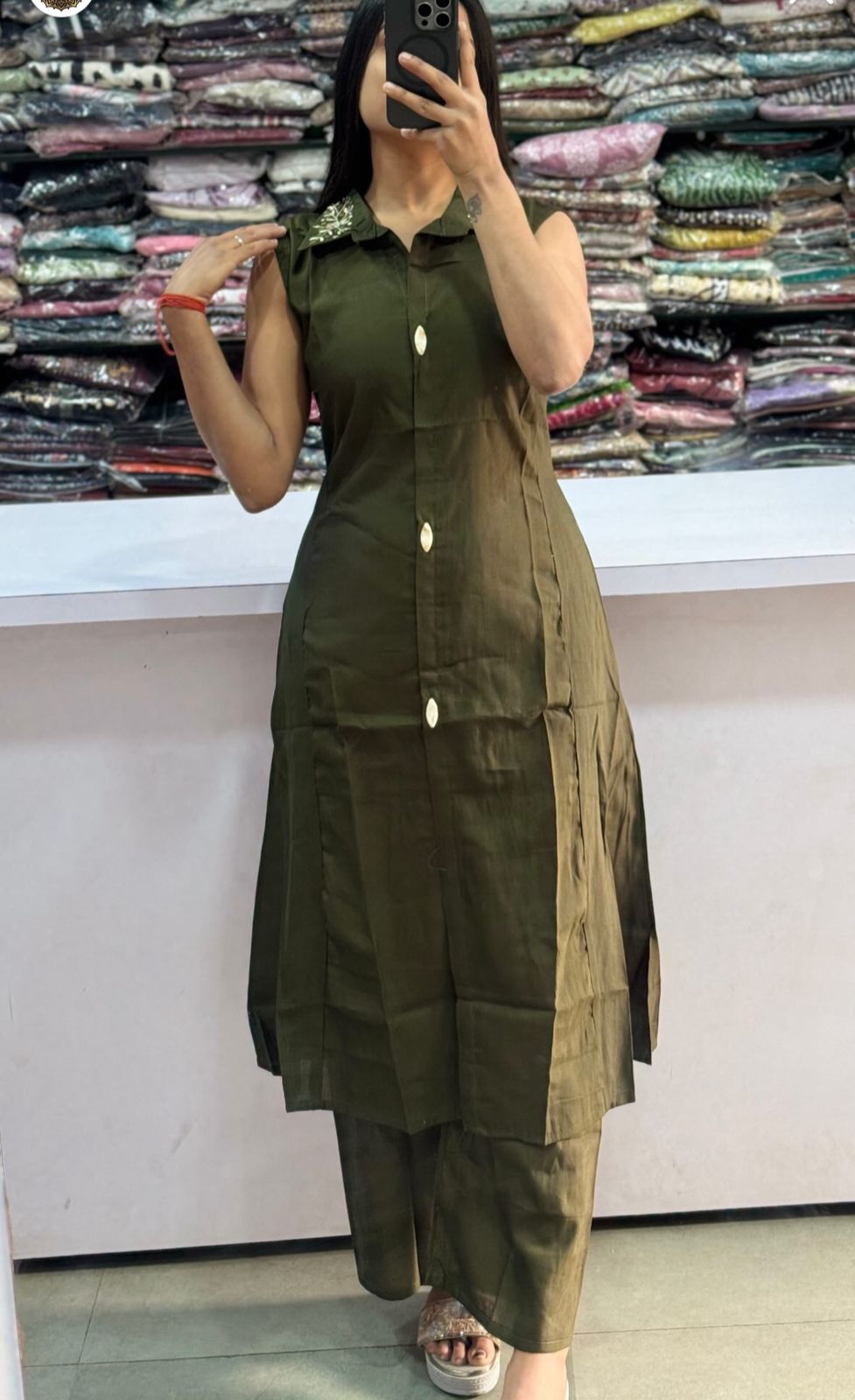 Women's Cotton Slub Embroidered Kurti Plazzo Set – A-Line Sleeveless Suit