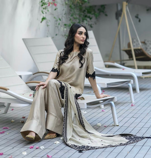 Designer Farsi Suit Set with Embroidery & Dupatta