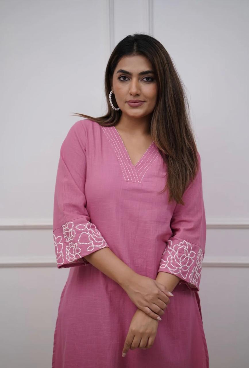 Elegant Cotton Embroidered Kurti Pant Set for Women