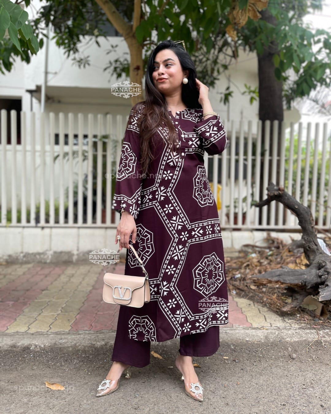 Cotton Kurti Pant Set with Pocket – Black & Wine