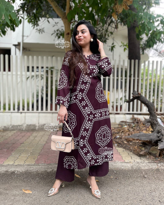 Cotton Kurti Pant Set with Pocket – Black & Wine