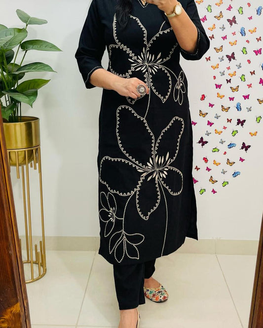 Elegant Cotton Embroidered Kurti Pant Set for Women