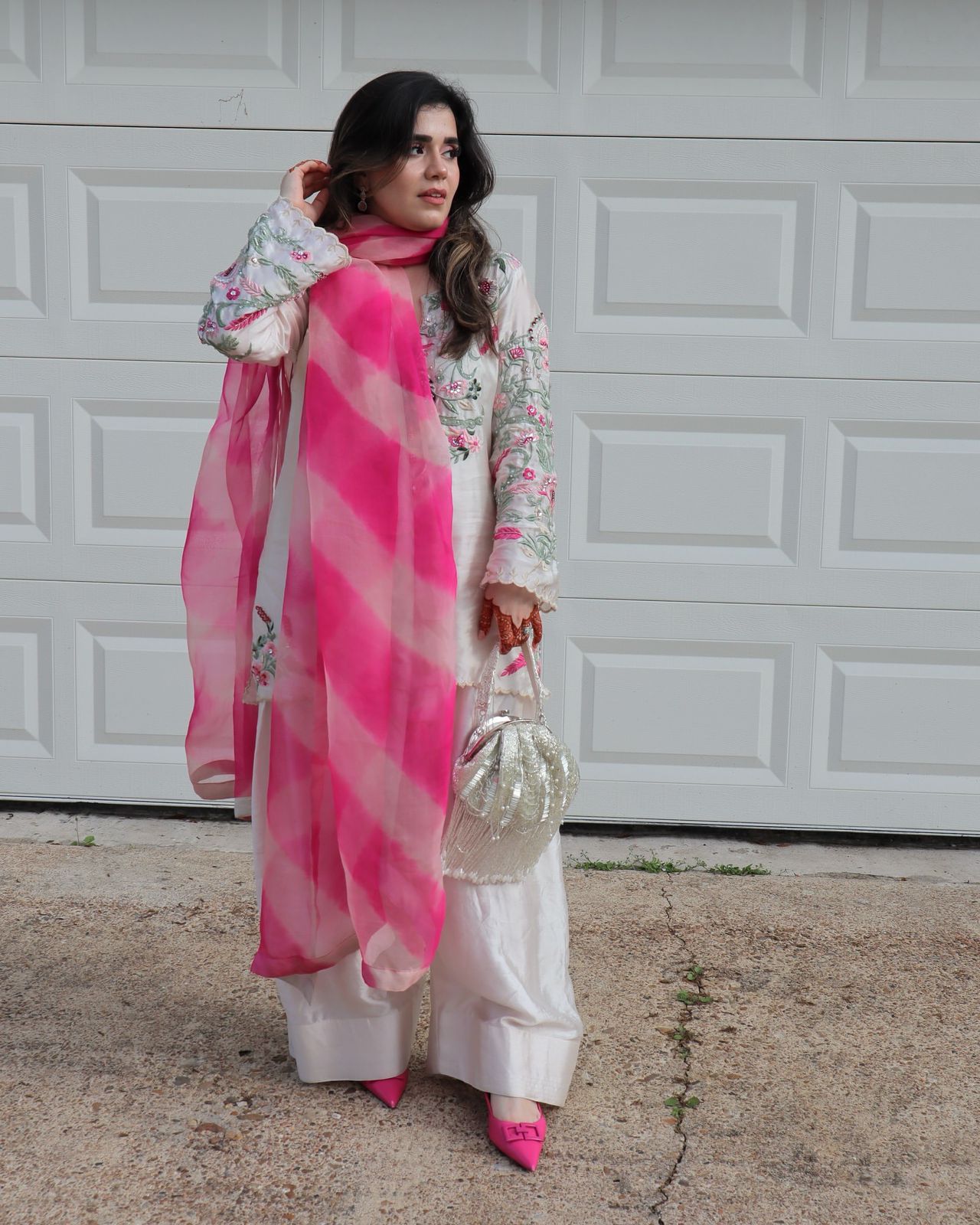 Designer Crepe Silk Suit Set with Embroidery & Tissue Dupatta – Off White