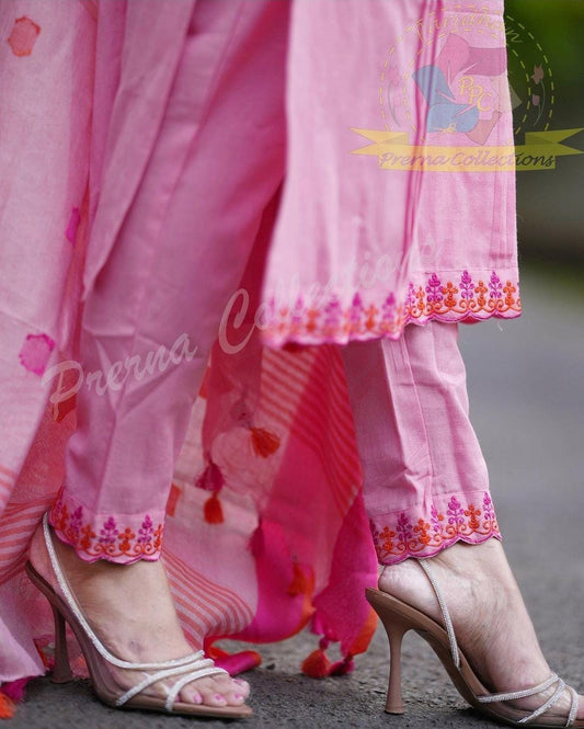 Handloom Cotton Kurti Set with Embroidery & Linen Dupatta
