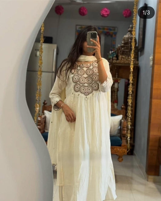 Elegant Embroidered Cotton Anarkali Kurta Set with Dupatta
