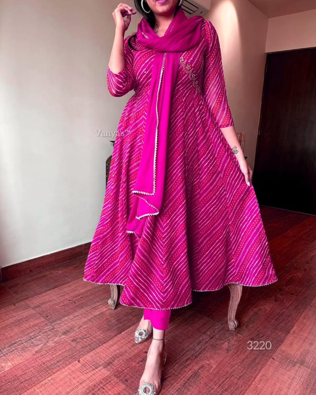 Festive Bandhej Anarkali Suit Set for Women
