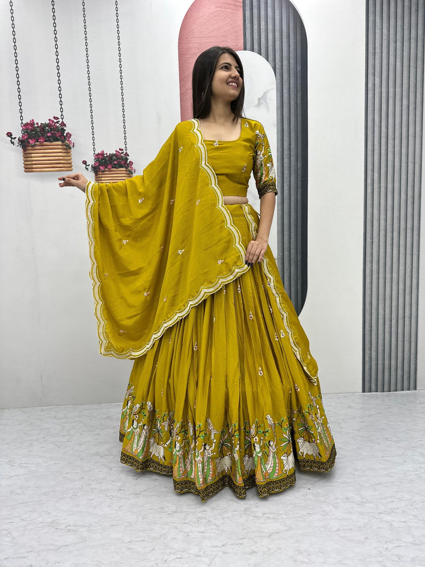 Designer Chinon Lehenga Choli Set with Embroidery & Sequin Work