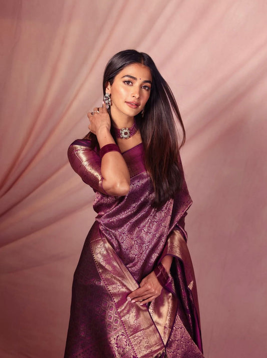 Soft Lichi Silk Banarasi Saree with Jacquard Work & Blouse