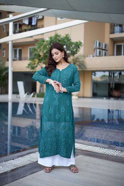 Designer Georgette Embroidered Top with Plazo Set
