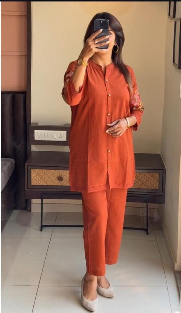 Designer Cotton Co-ord Set with Embroidery