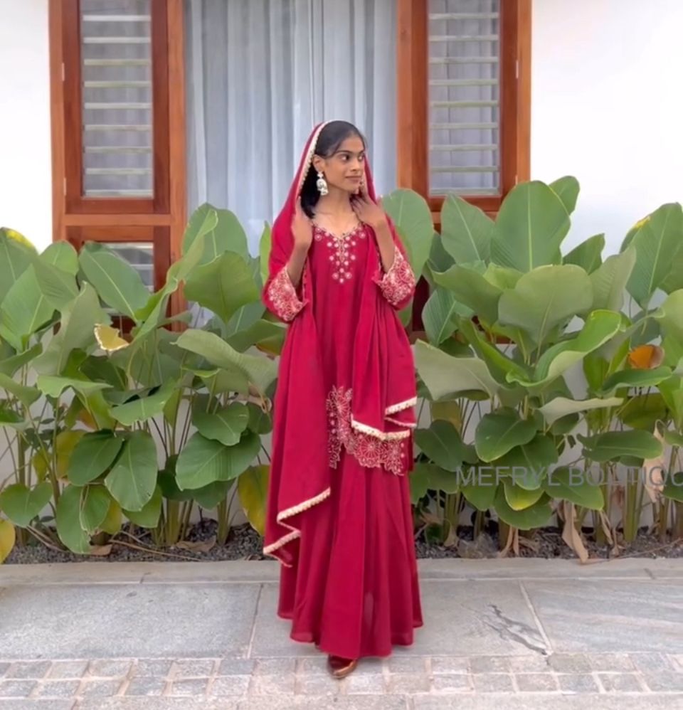 Designer Chinon Silk Party Wear Kurti Set with Dupatta