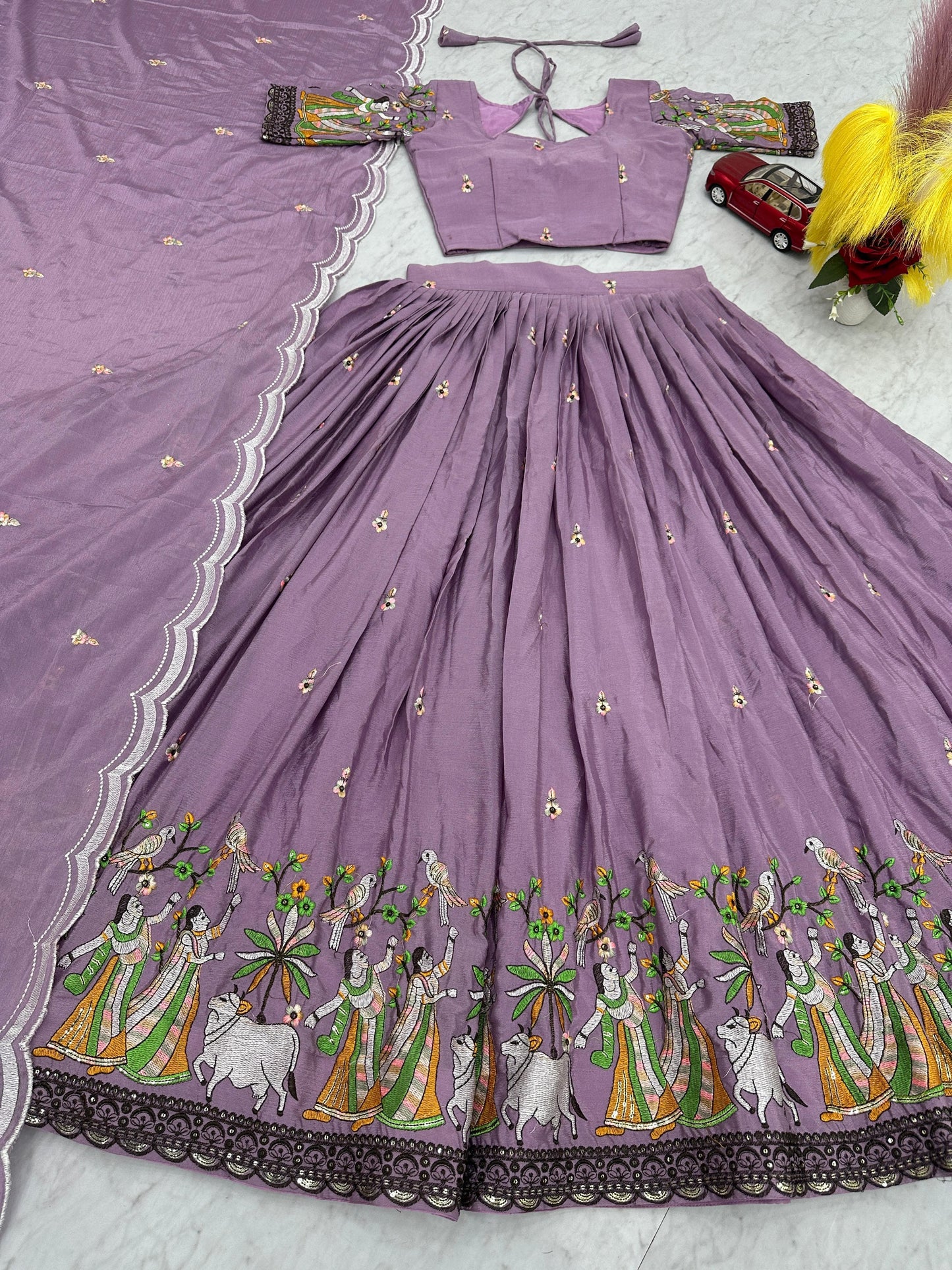Designer Chinon Lehenga Choli Set with Embroidery & Sequin Work