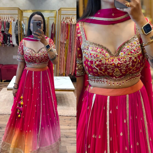 Heavy Sequin Embroidered Chinon Lehenga Choli Set – Magenta