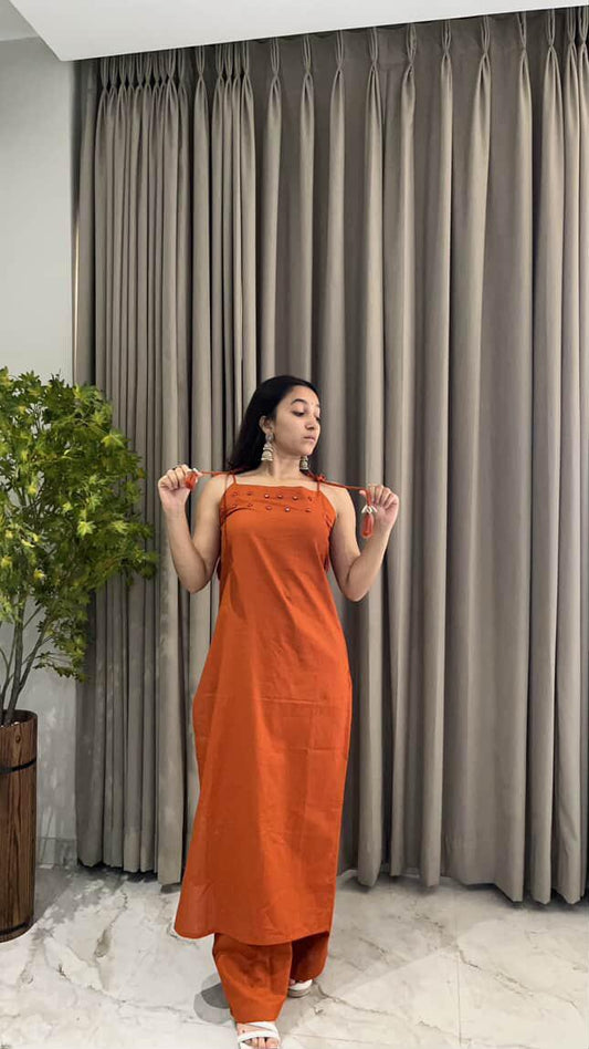 Cotton Slub Co-ord Set with Aari Mirror Work