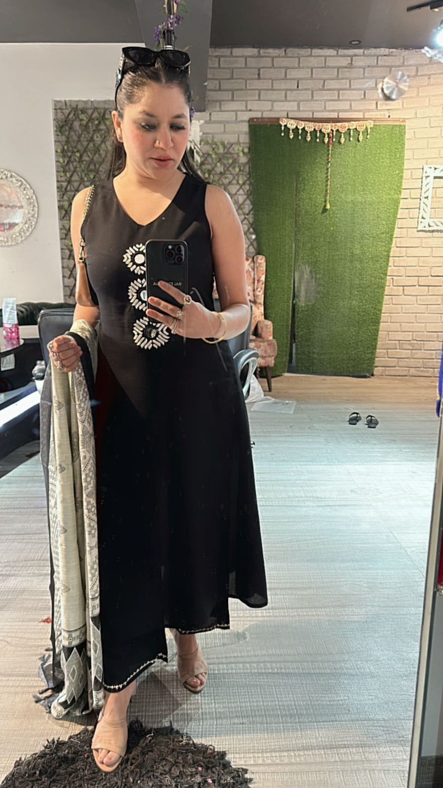 Black Khadi Cotton Suit Set with Embroidery & Digital Print Dupatta