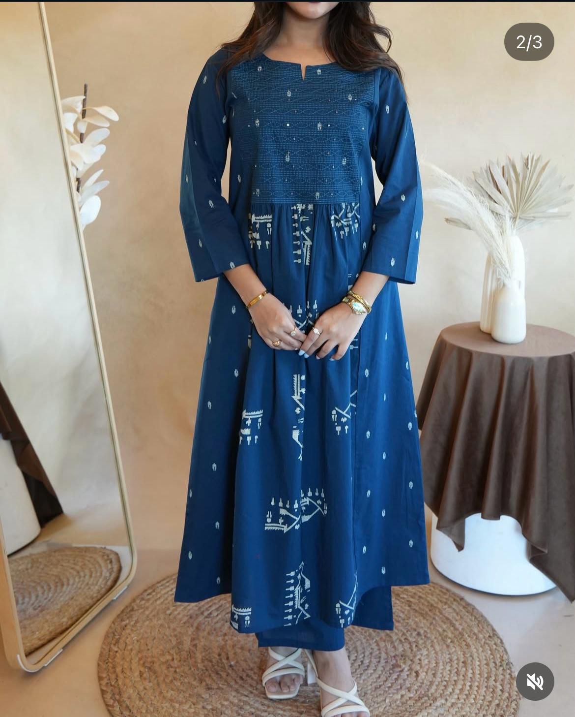 Embroidered Cotton Anarkali Suit Set with Dupatta