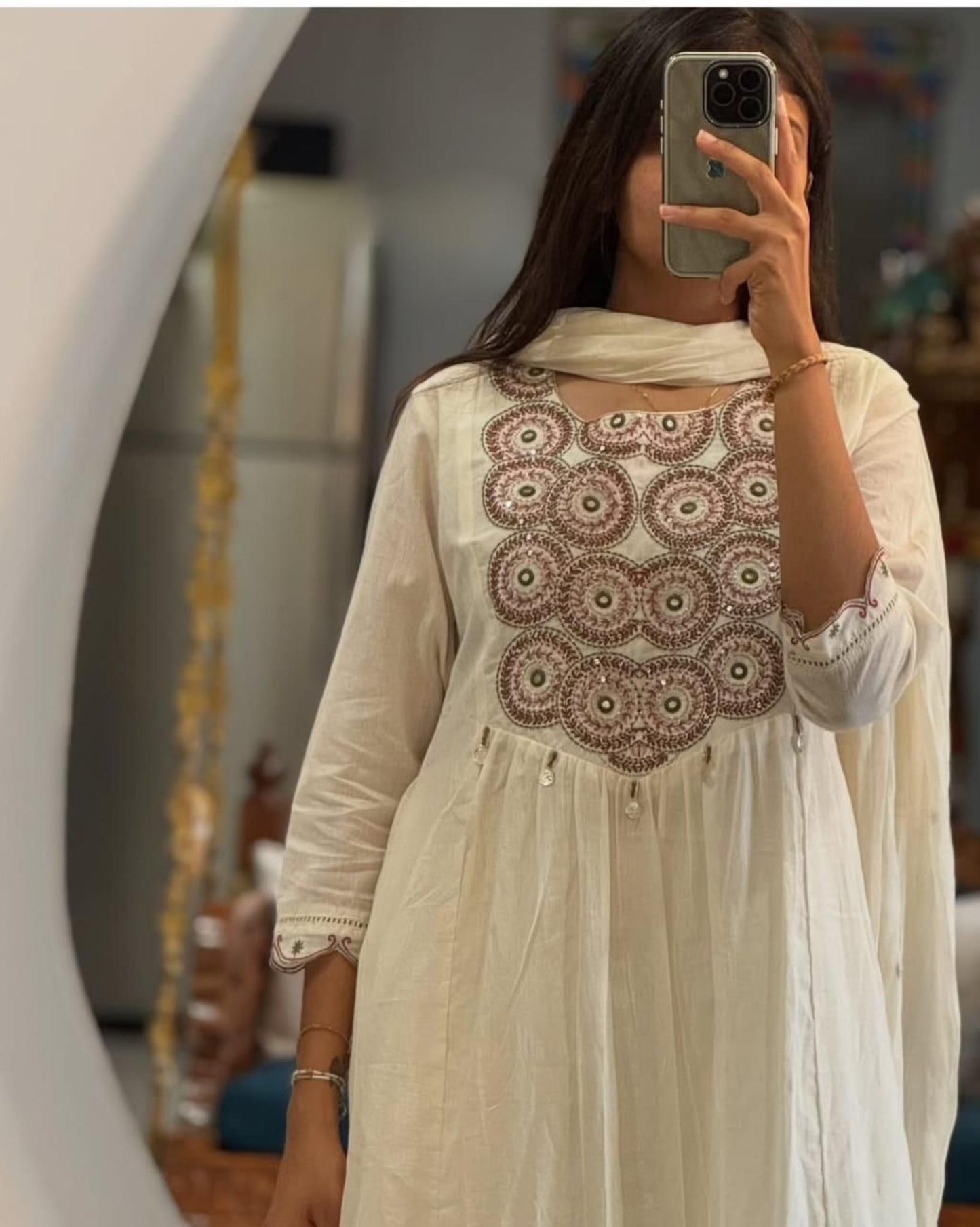 Elegant Embroidered Cotton Anarkali Kurta Set with Dupatta