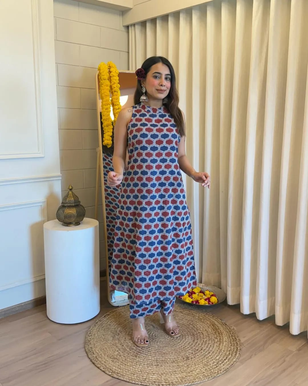 Sleeveless Cotton Khata Kurti with Plazzo Set