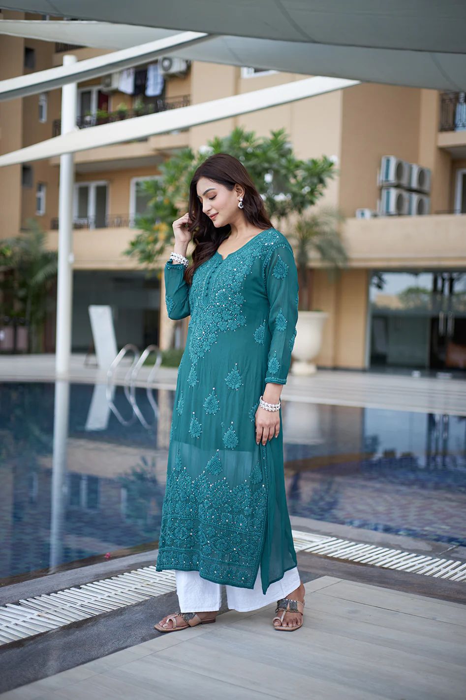 Designer Georgette Embroidered Top with Plazo Set