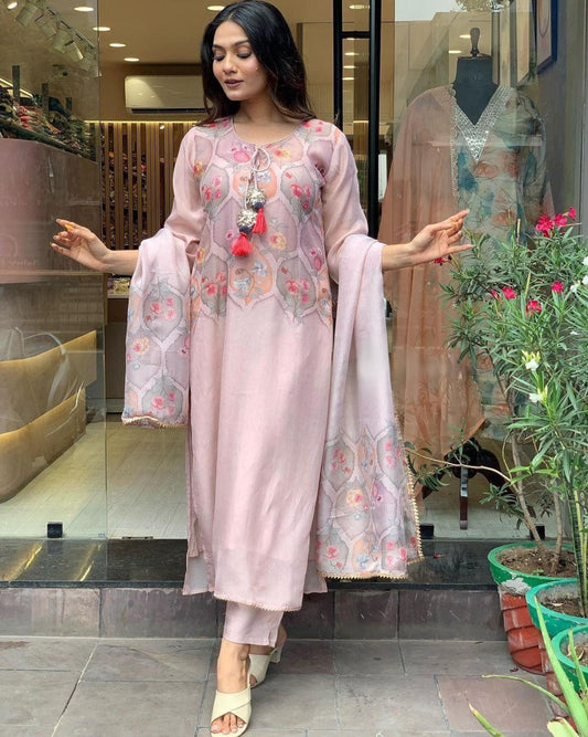 Designer Organza Silk Kurti Set with Pant & Dupatta –Festive Season
