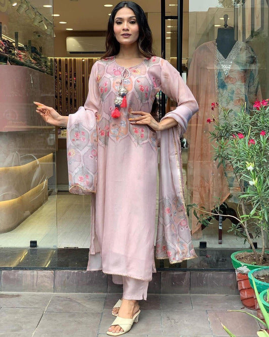 Designer Organza Silk Kurti Set with Pant & Dupatta –Festive Season