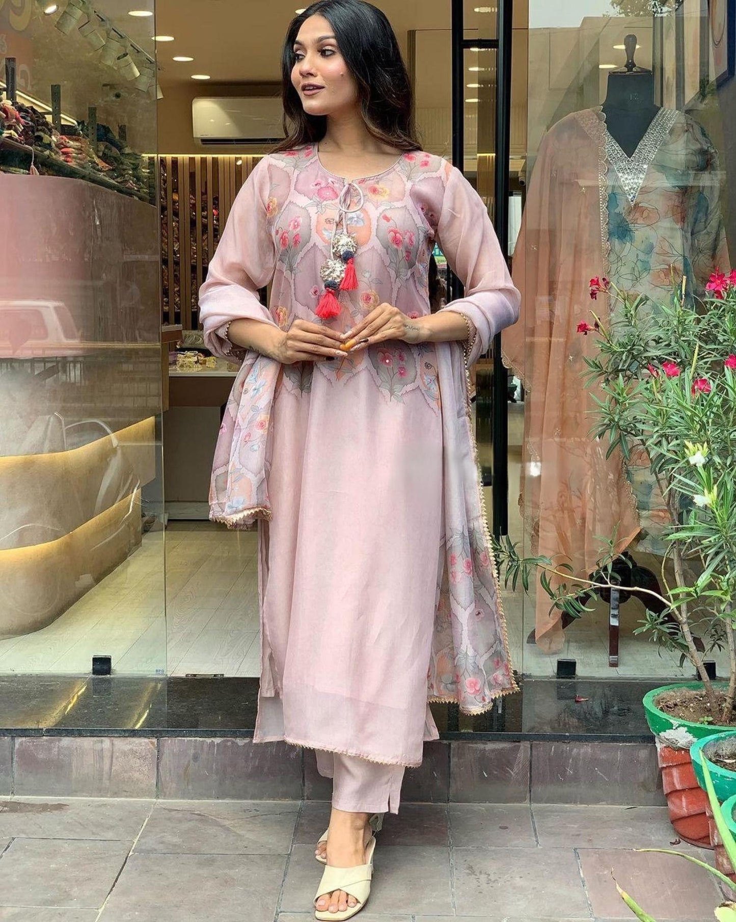 Designer Organza Silk Kurti Set with Pant & Dupatta –Festive Season