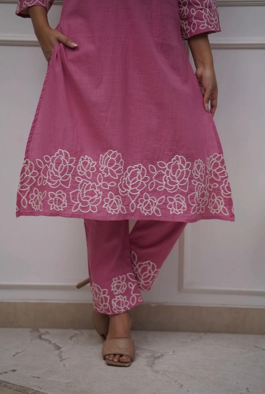 Elegant Cotton Embroidered Kurti Pant Set for Women