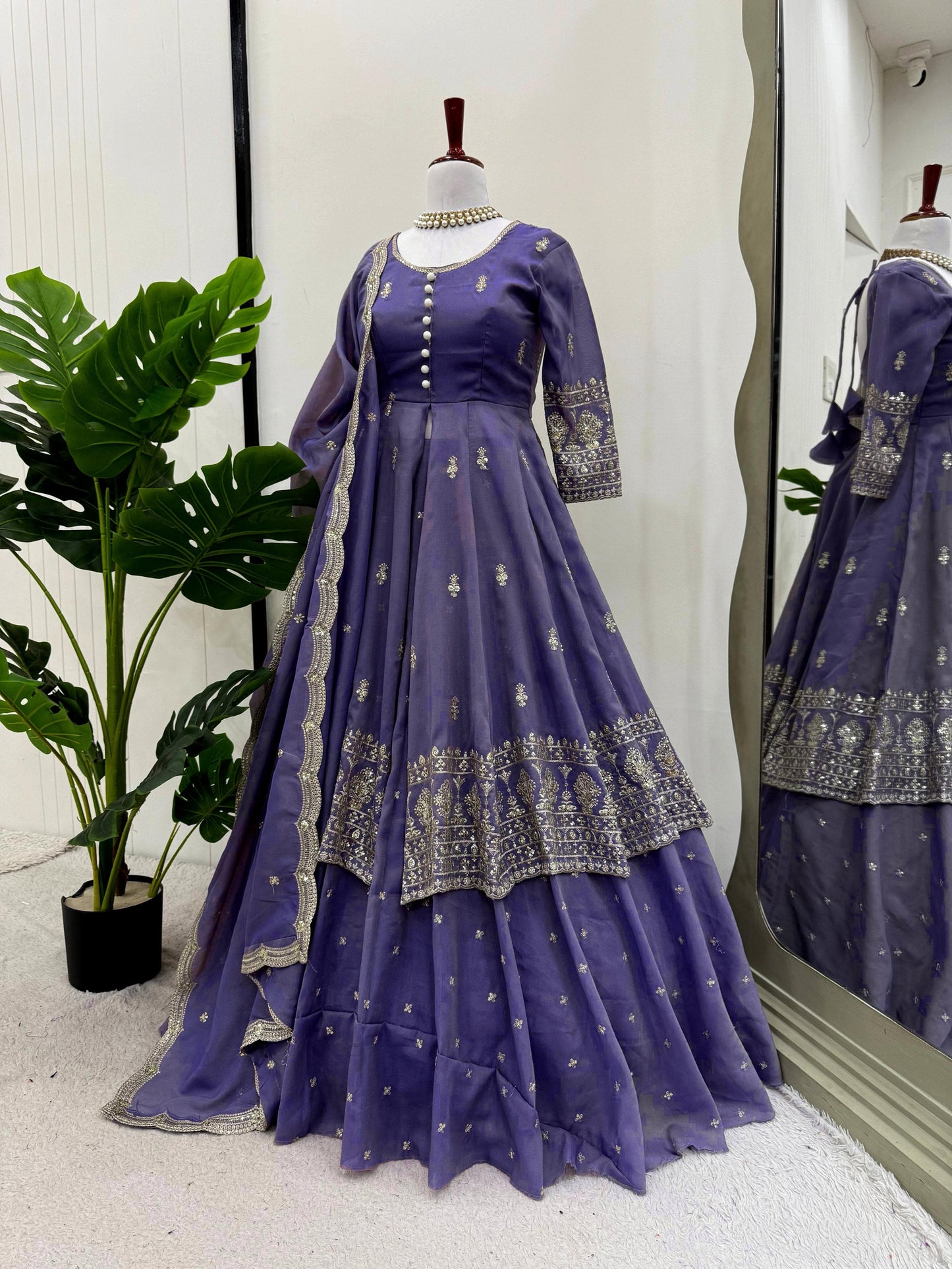 Designer Blue Shimmer Silk Suit with Lehenga & Dupatta – Embroidered Party Wear