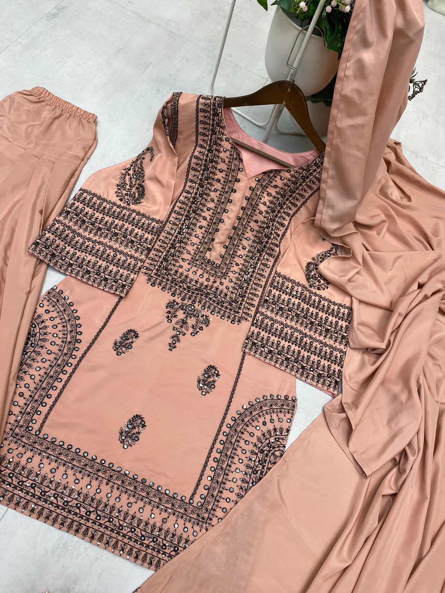 Designer French Crepe Farsi Salwar Suit – Party Wear