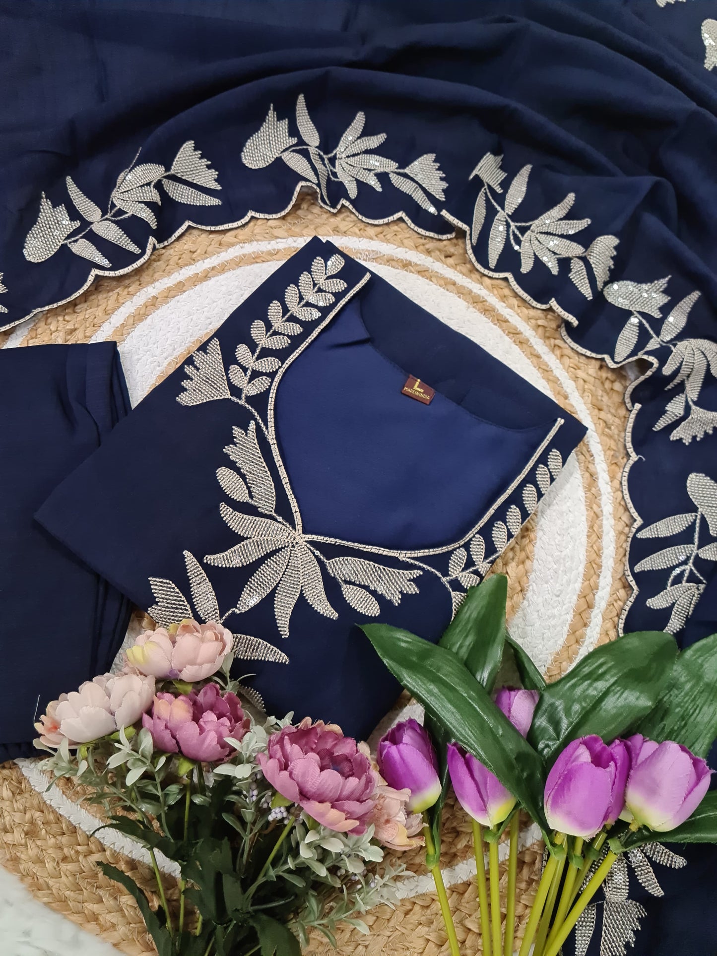 Vichitra Silk Embroidered Suit Set for Women – Kurta, Pant & Dupatta